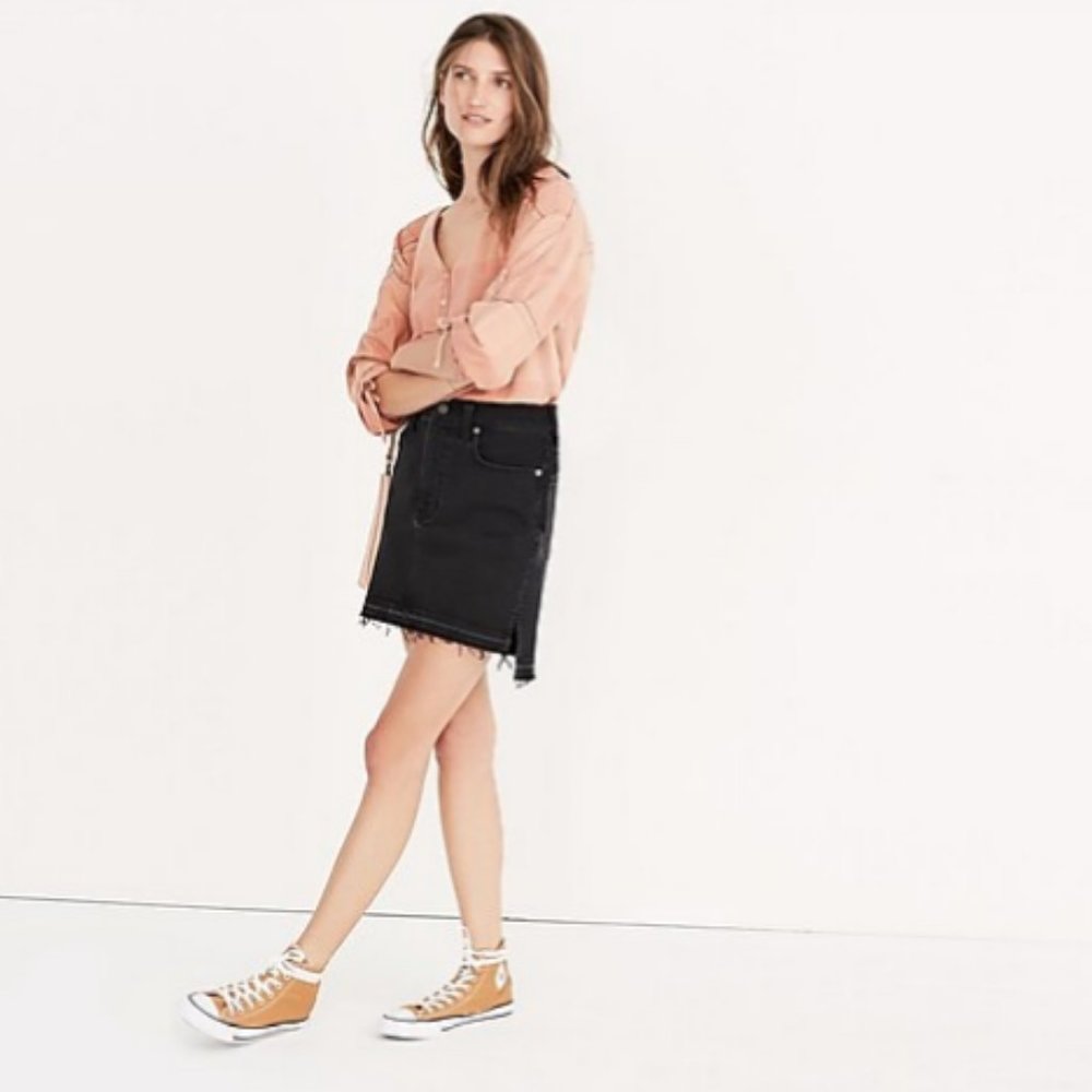 Madewell Step-Hem Jean Skirt in Washed Black